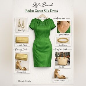 Boden Green Silk Dress